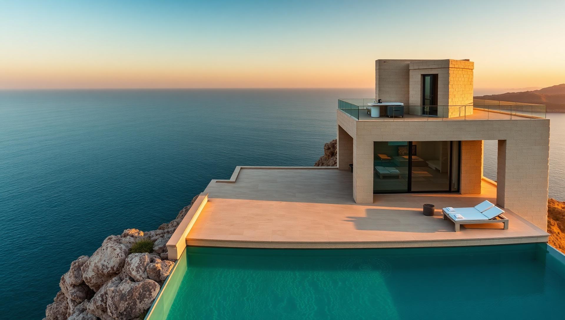 Villa de luxe méditerranéenne avec piscine à débordement face à la mer