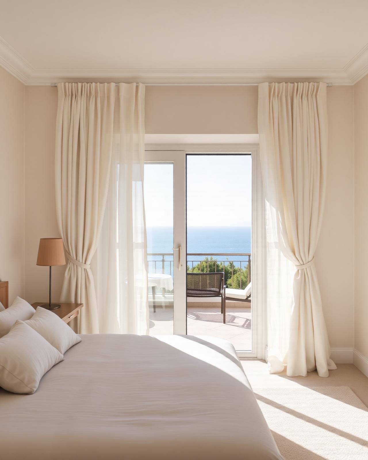 Intérieur épuré d'une villa de prestige avec vue mer
